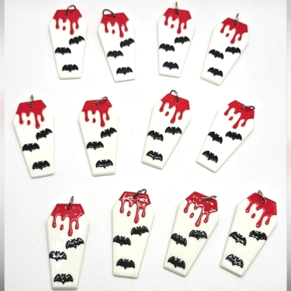🆓️FREE ADD ON 12 pc Lot Pendants Keychains Gothic bloody bat Coffin Shape - Picture 1 of 4